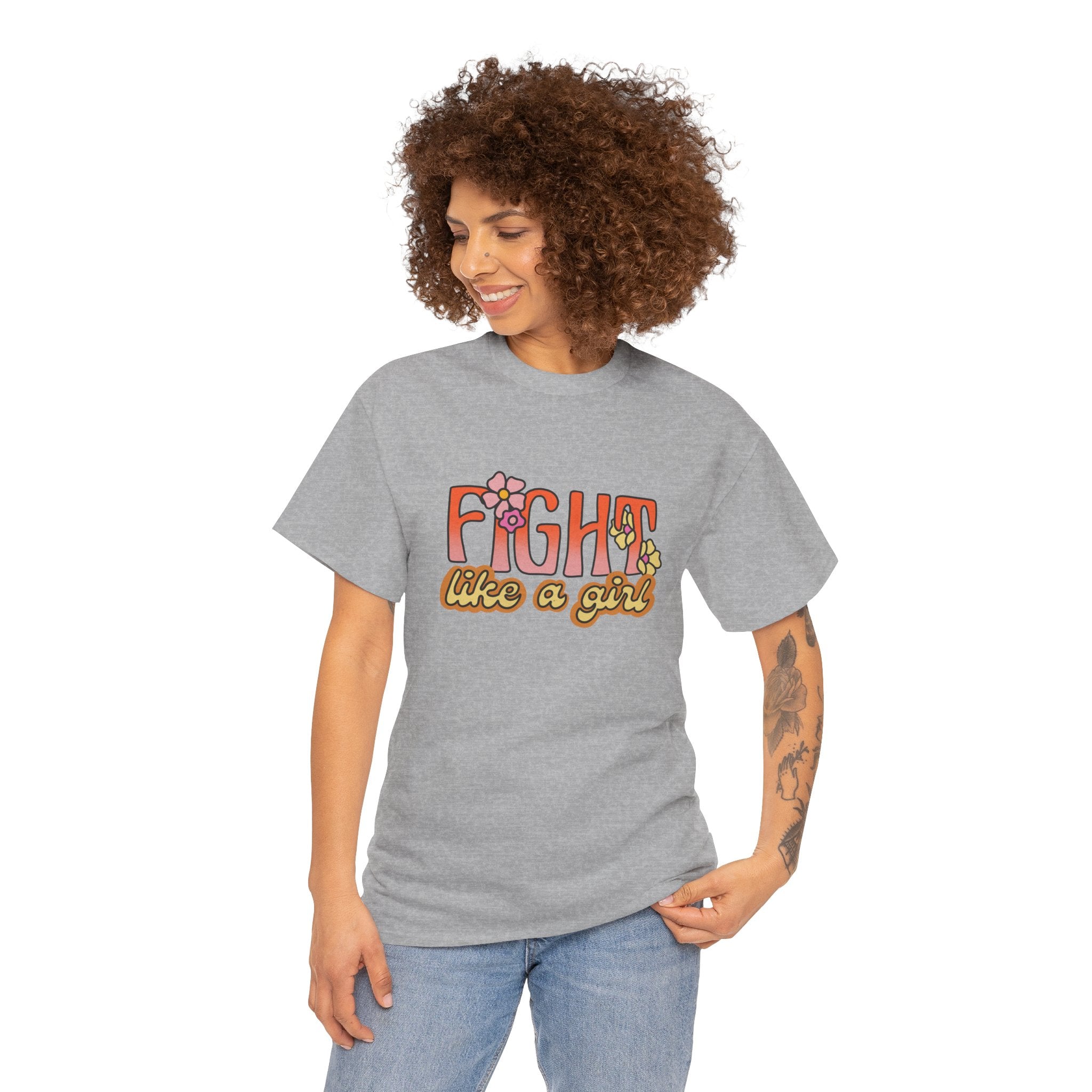 Fight Like A Girl Feminist Retro Flowers Unisex Graphic Novelty Shirt Tee