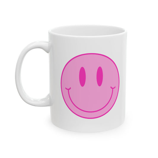 Cute Vintage Retro Pink Happy Face Ceramic Coffee Mug