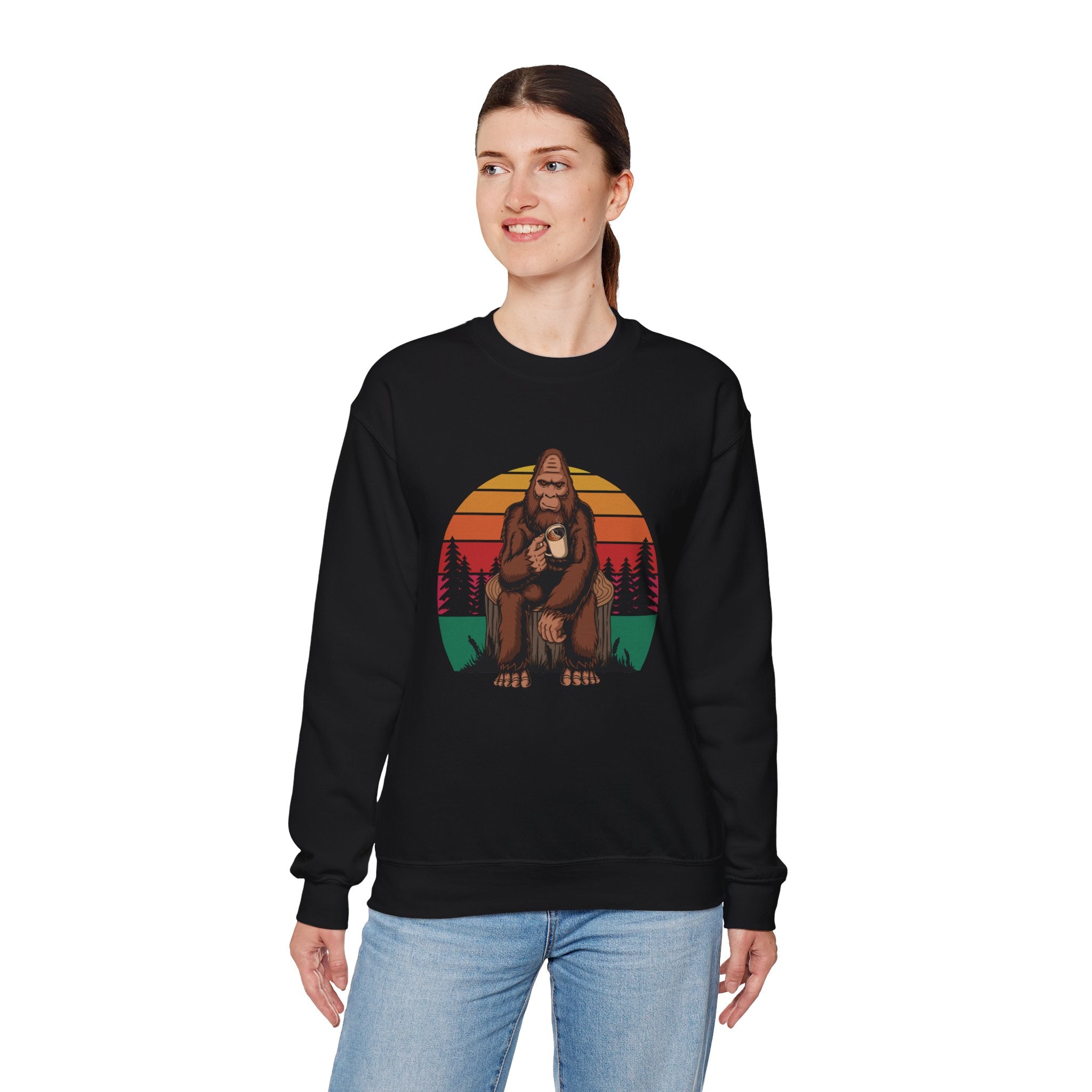 Bigfoot Coffee Drinker Outdoor Camping Unisex Mens Womens Sweatshirt