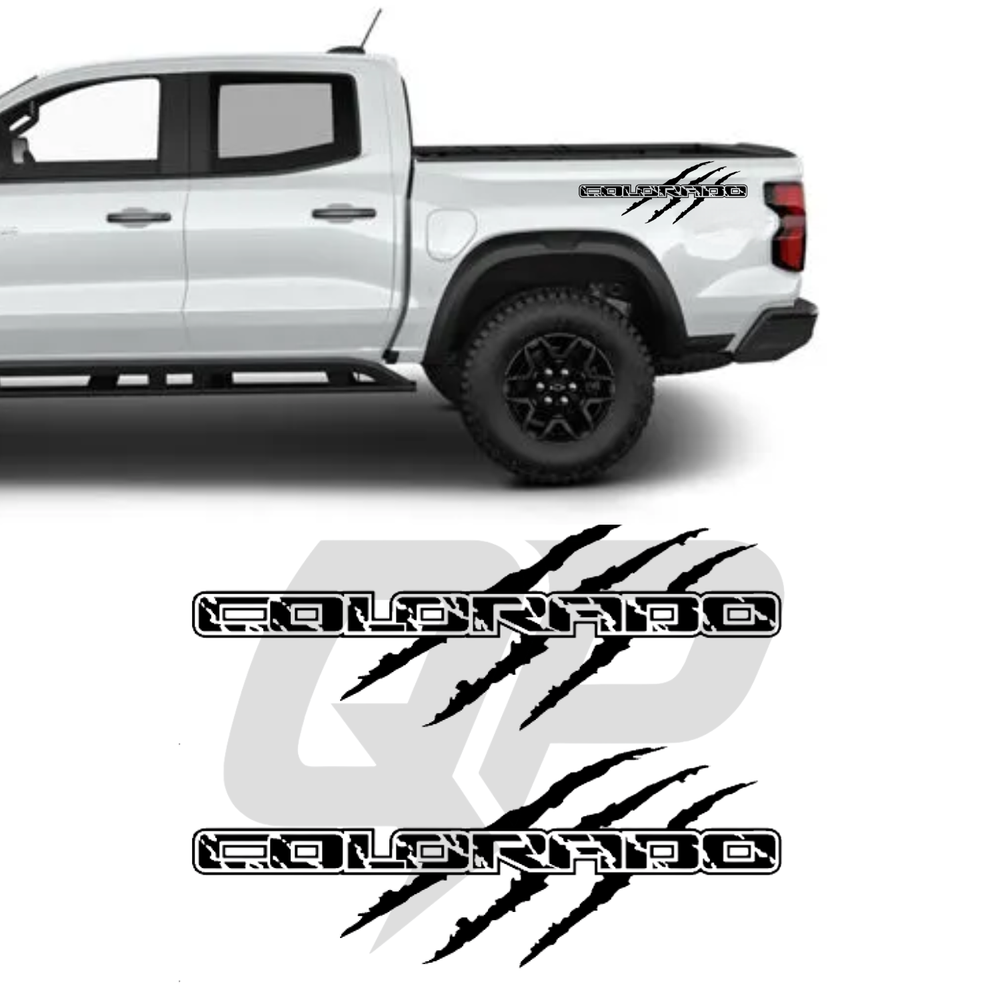 White truck with 'Colorado' decals on a white background