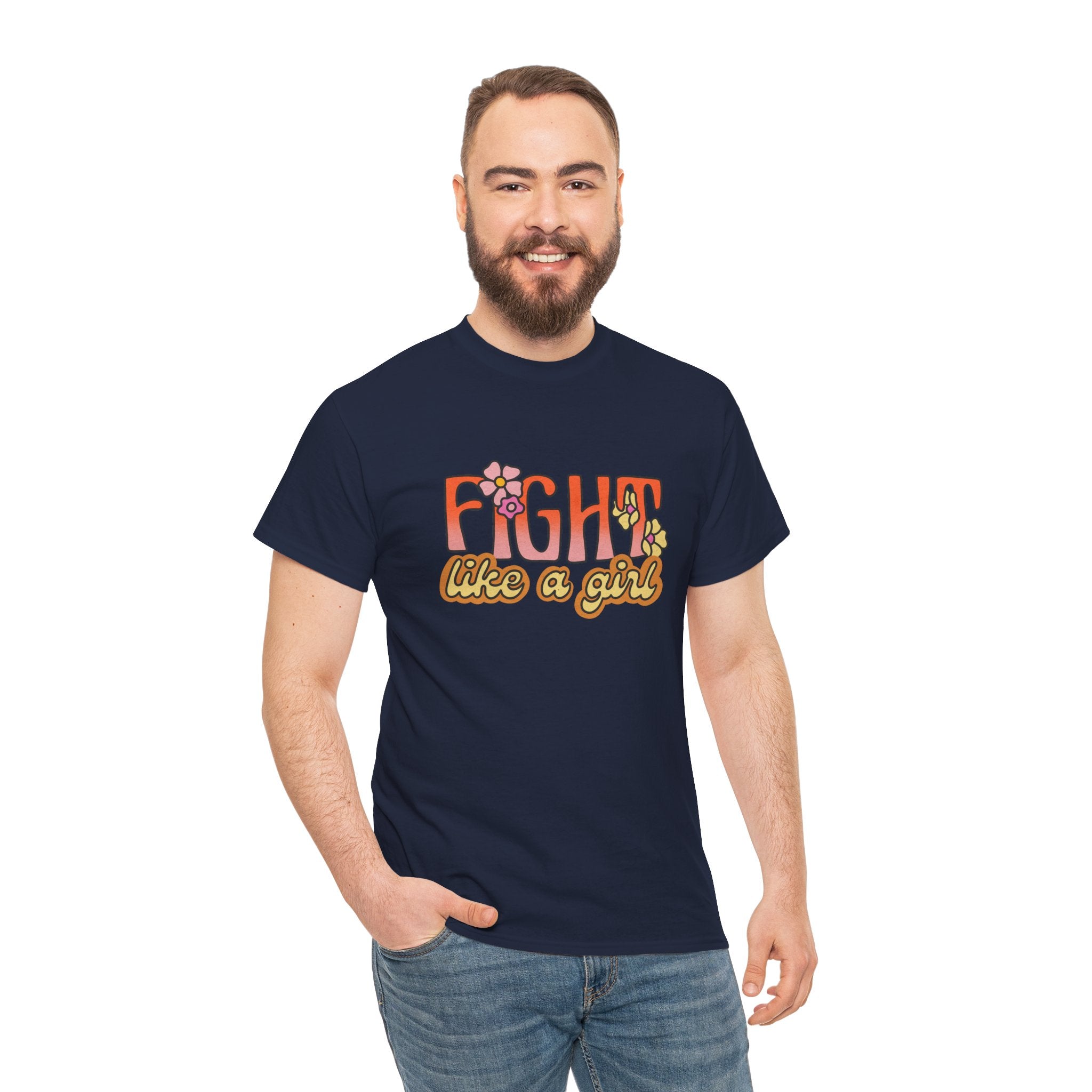 Fight Like A Girl Feminist Retro Flowers Unisex Graphic Novelty Shirt Tee