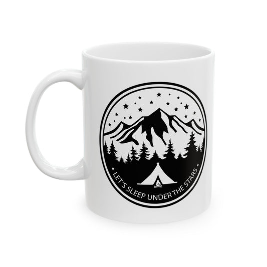 Camping Outdoors Tent Mountains Trail Novelty Coffee White Ceramic Gift Mug