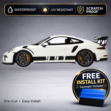 Cargar imagen en el visor de la galería, Porsche 911 Rocker Stripe Decals with 991 Chassis Number - Full Length Side Stripe Kit Set of 2 (991, 2012-2019)