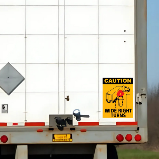 Caution Wide Right Turns Semi-Truck Safety 14" x 10" Vinyl Decal Sticker