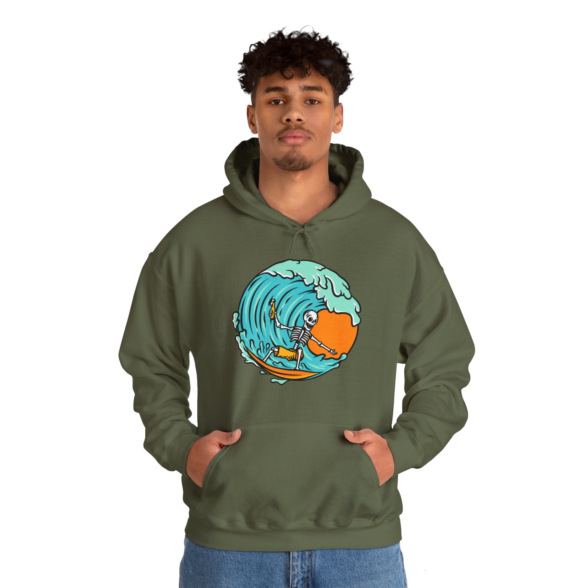 Surfing Skeleton Surfing Ocean Unisex Graphic Novelty Hoodie