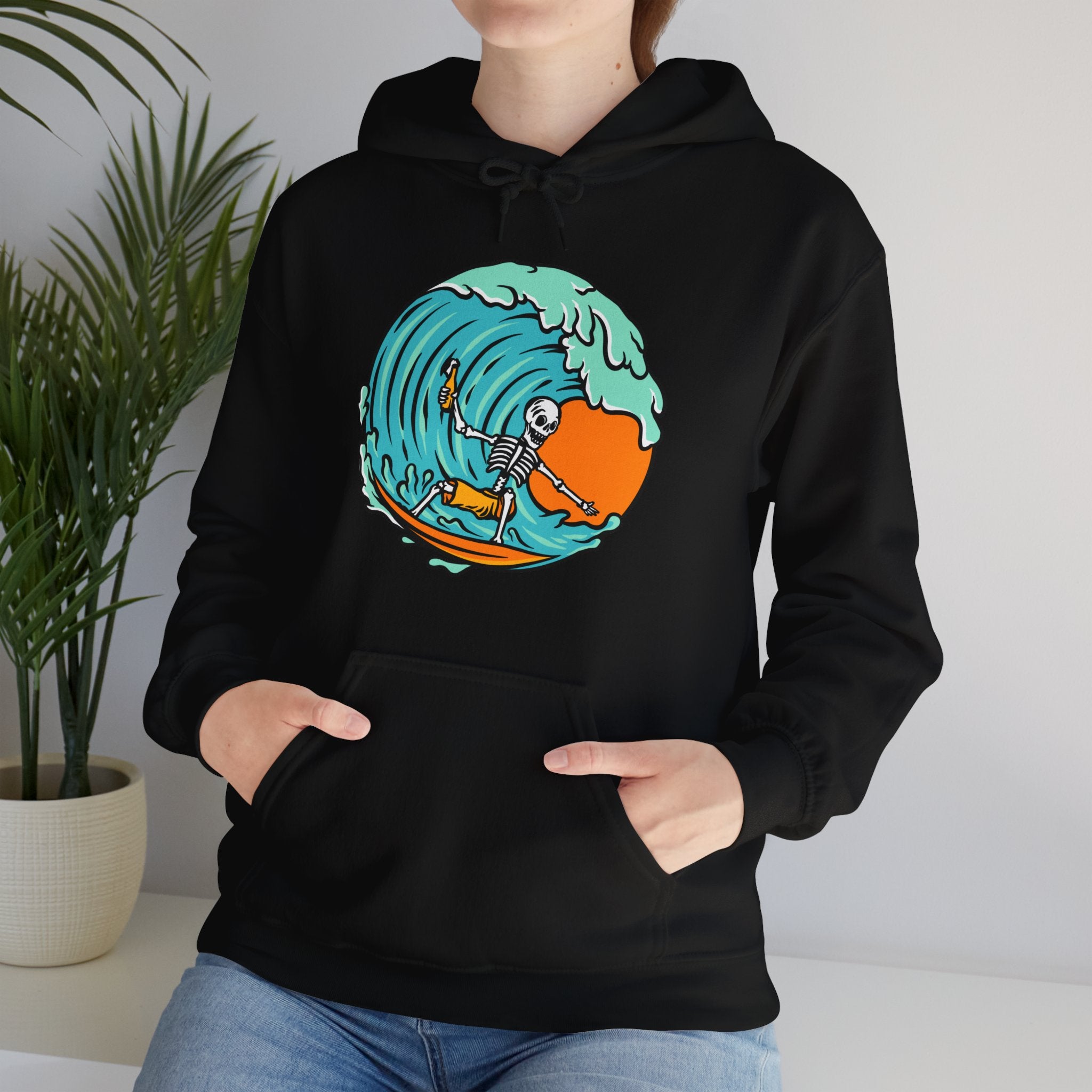 Surfing Skeleton Surfing Ocean Unisex Graphic Novelty Hoodie