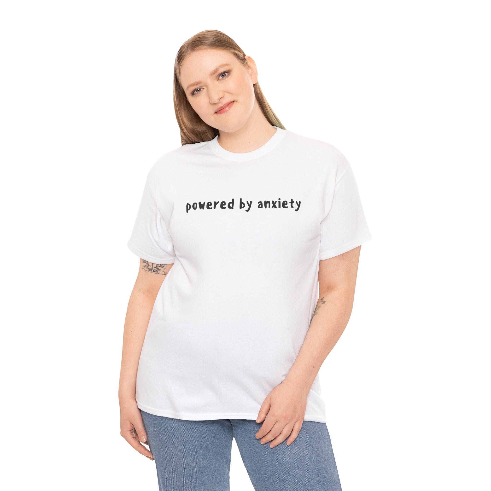 Powered By Anxiety Funny Meme Graphic Novelty Gift Unisex T-Shirt