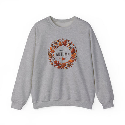 Hello Autumn Fall Wreath Leaf Design Sweatshirt