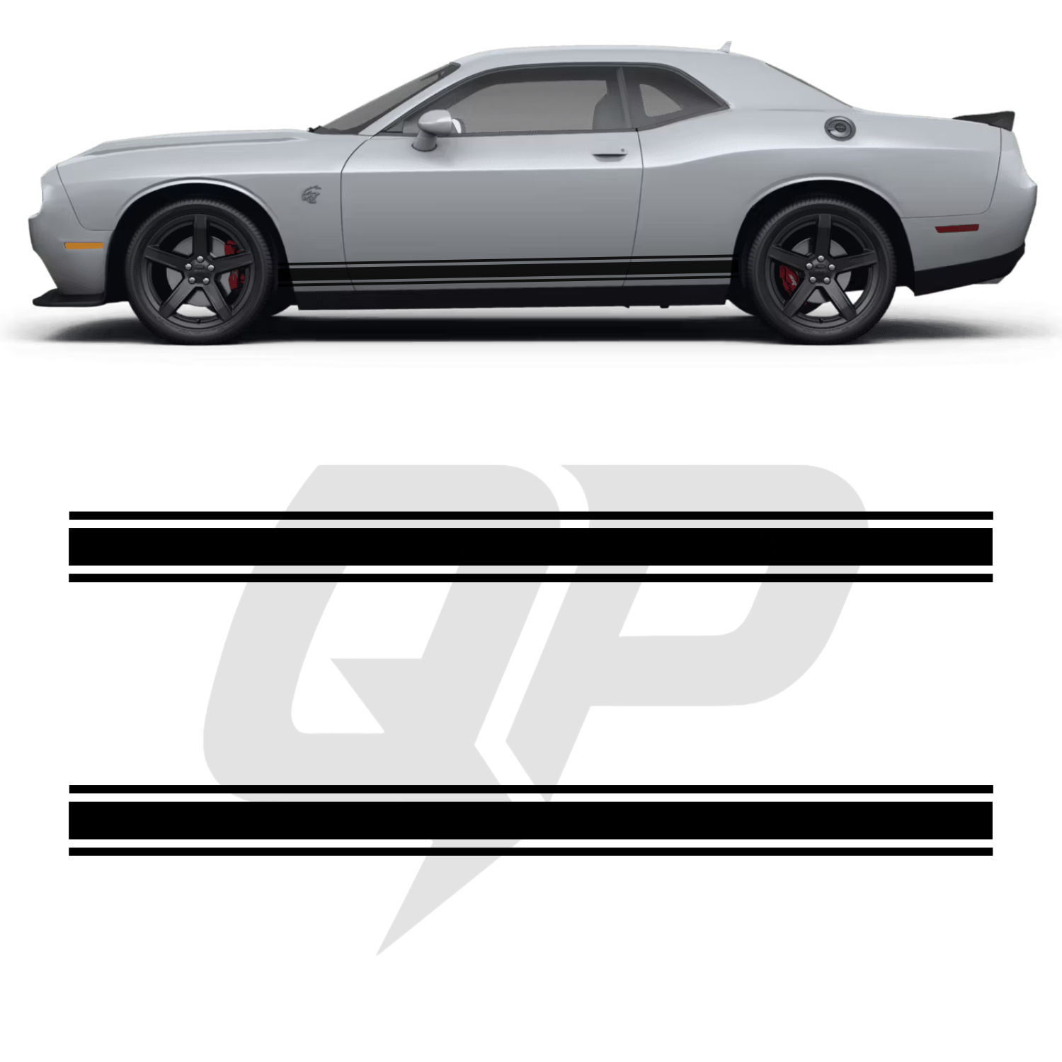 Dodge Challenger Triple Side Stripe Decals - 3-Stripe Rocker Panel Kit Set of 2 (2008-2023)