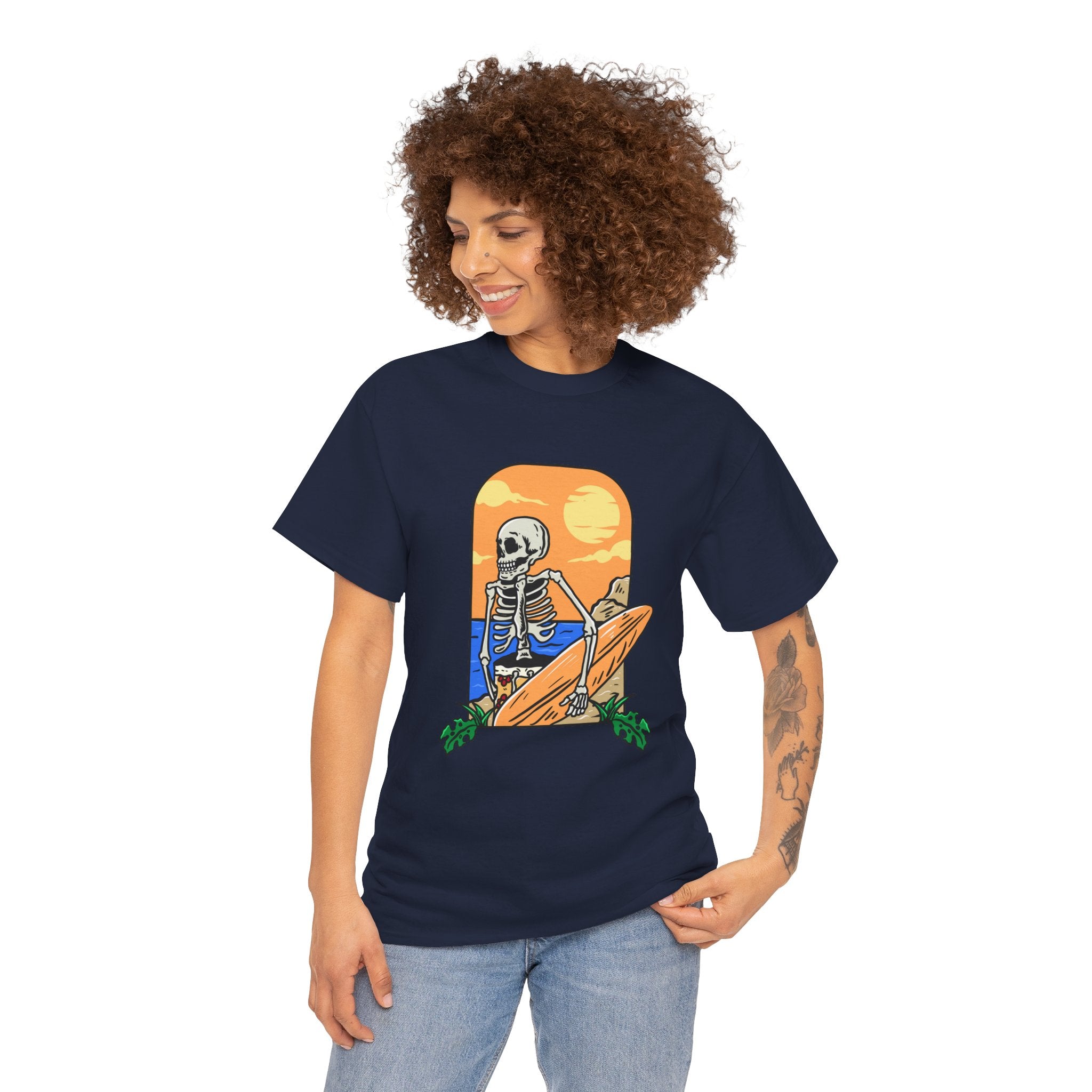 Skeleton Surfing Beach Unisex Mens Womens T-Shirt