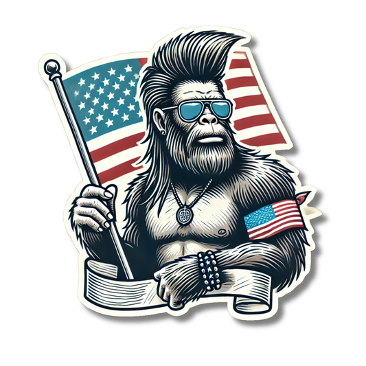 Funny Bigfoot Patriotic USA Flag Sticker