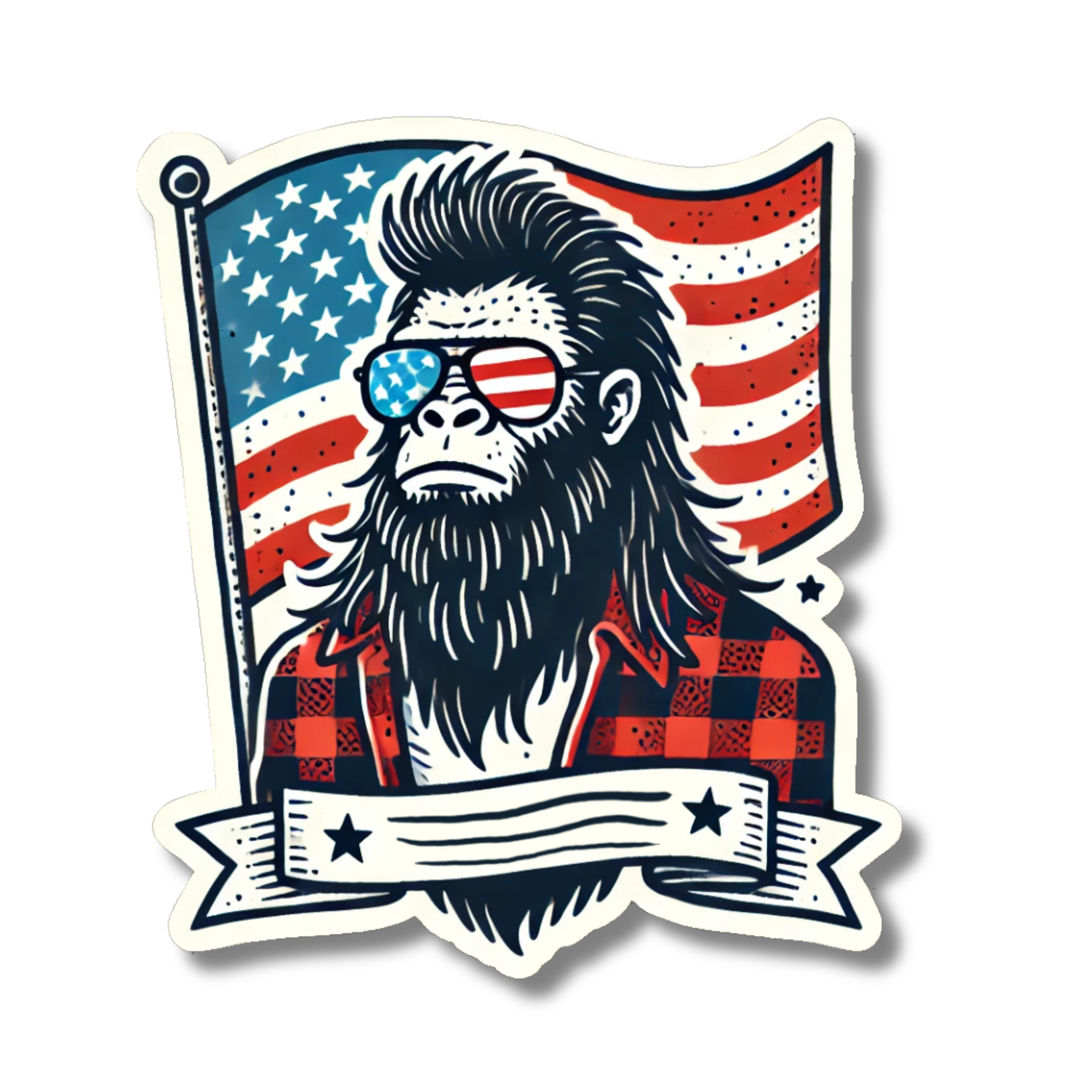 Funny Bigfoot Patriotic USA Flag Sticker