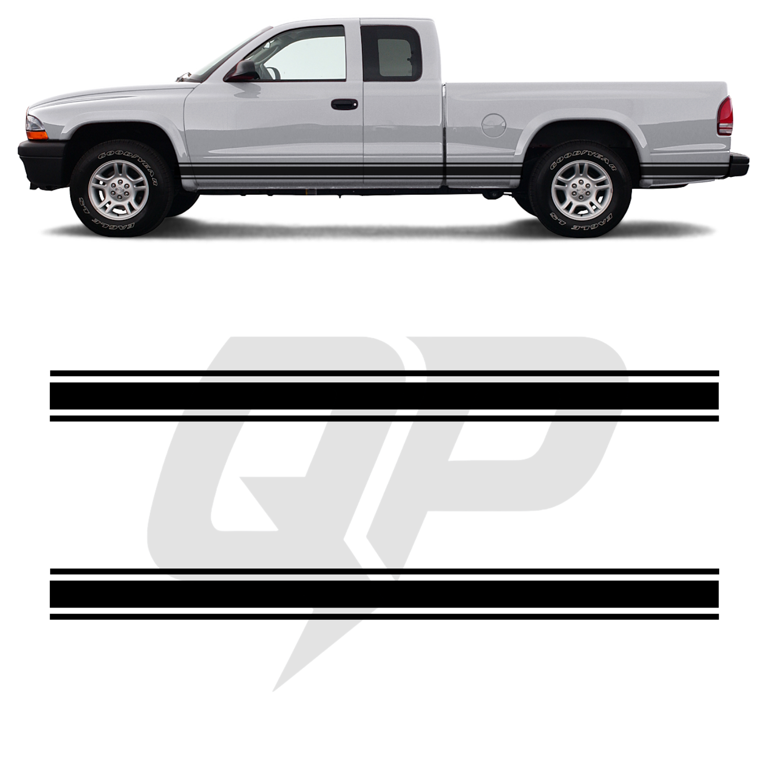 Dodge Dakota Triple Side Stripe Decals - 3-Stripe Rocker Panel Kit Set of 2 (1997-2011)
