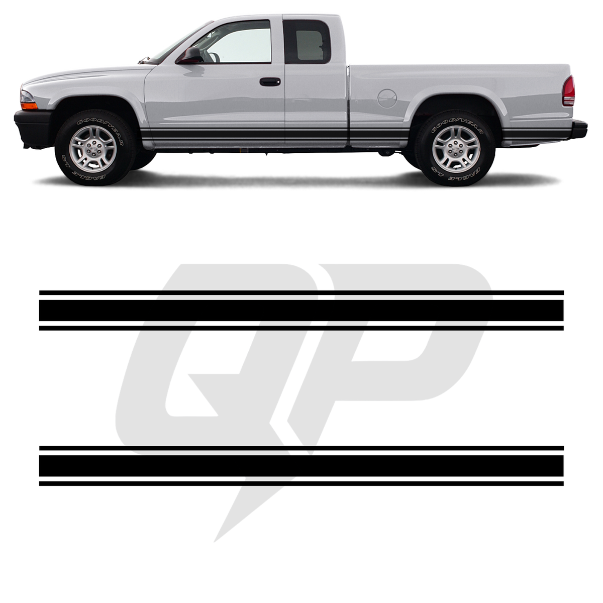 Dodge Dakota Triple Side Stripe Decals - 3-Stripe Rocker Panel Kit Set of 2 (1997-2011)