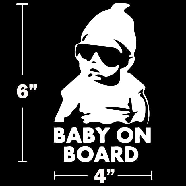 Calcomanía de vinilo blanca de 6" con texto "Baby On Board" para ventana de coche o camión
