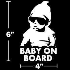 Calcomanía de vinilo blanca de 6" con texto "Baby On Board" para ventana de coche o camión