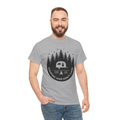 Funny Camping T-Shirt Camping Hair Don't Care Men's Women's Cute Outdoors Tee