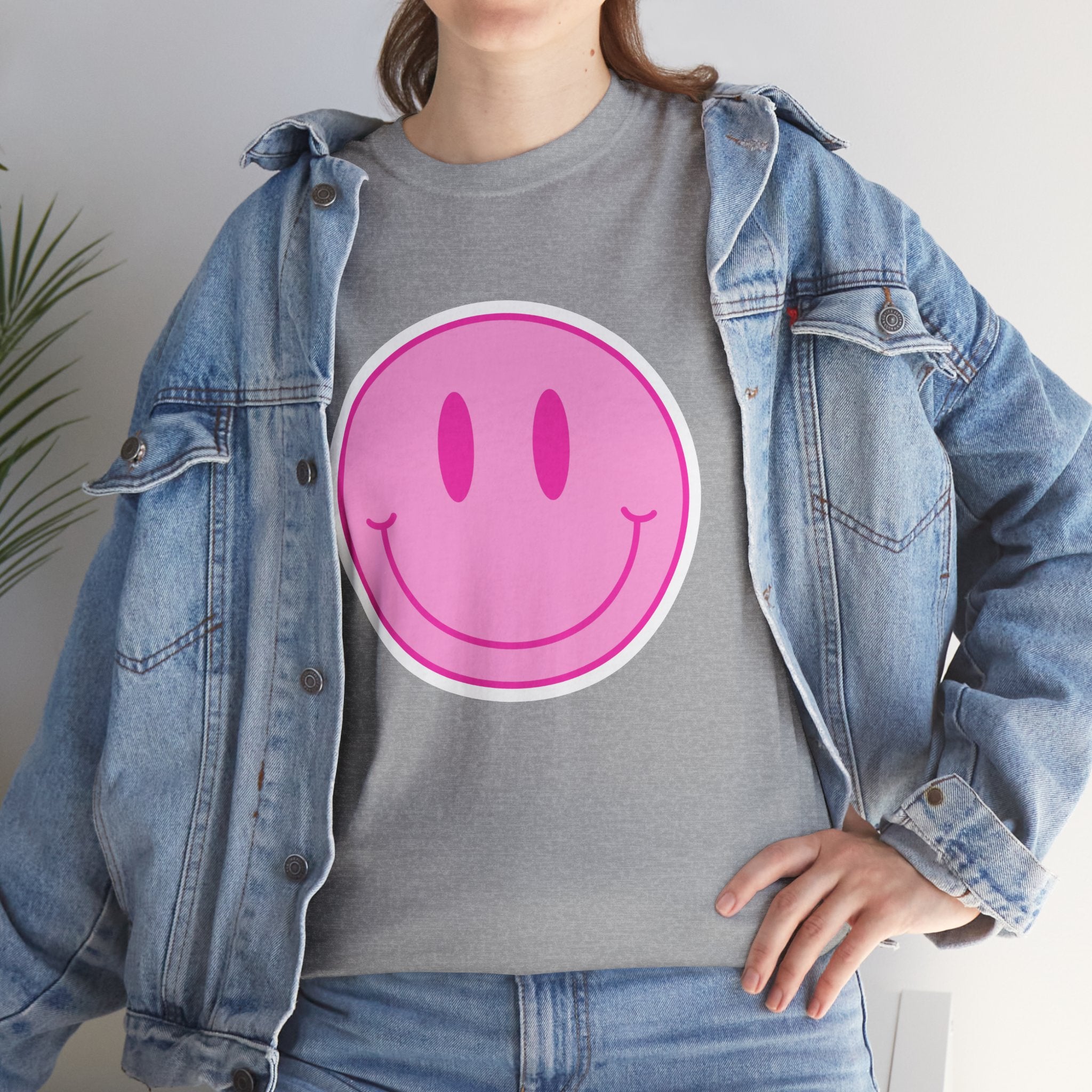 Cute Smile Face Retro Pink Unisex Graphic Novelty Shirt Tee