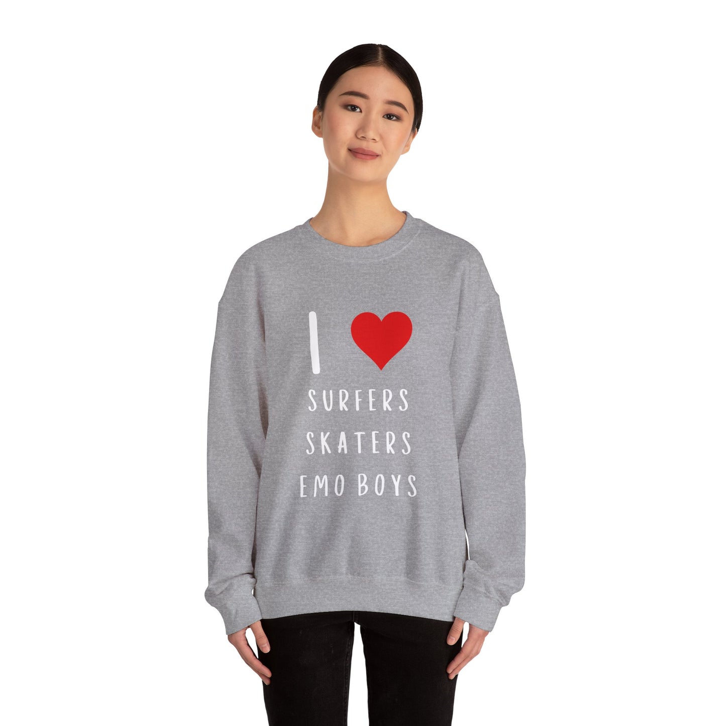 Funny Women's I Love Surfers Skaters Emo Boys Graphic Novelty Sweatshirt