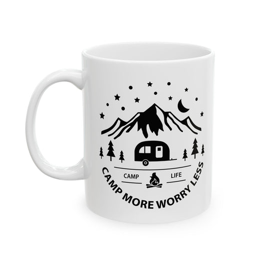 Camp More Worry Less Mountains Camper Cute Novelty Coffee Ceramic Gift Mug