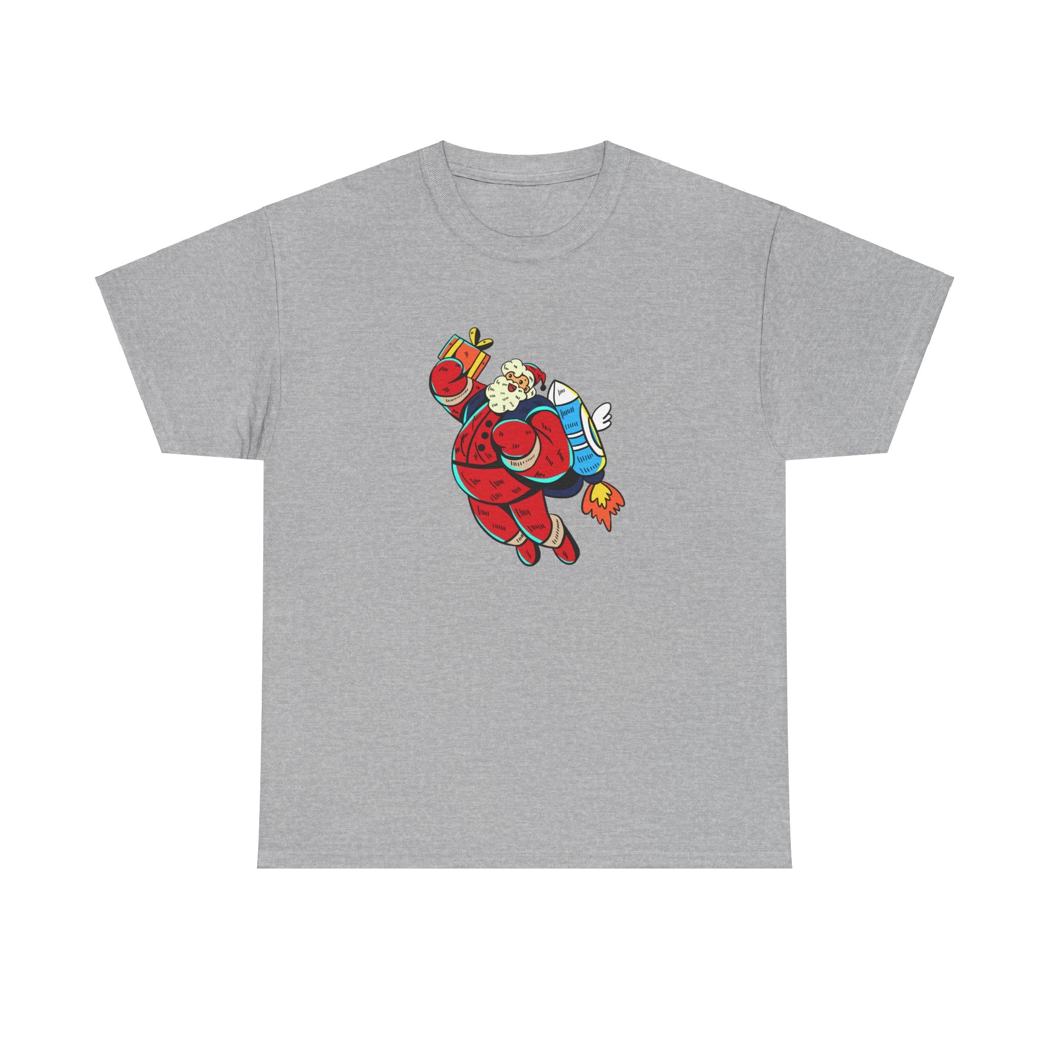 Santa Rocket Christmas Winter Holiday Unisex Heavy Cotton Tee