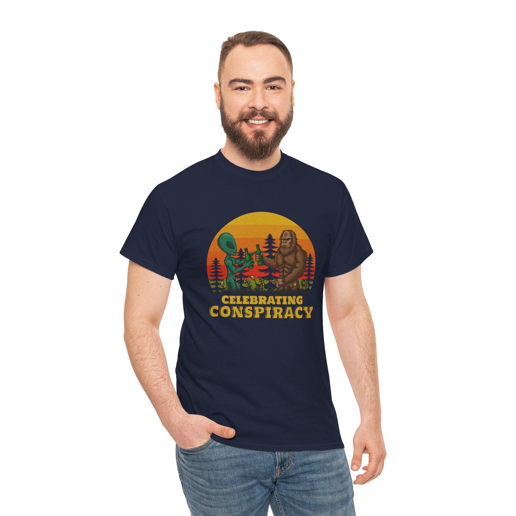 Funny Bigfoot Sasquatch Alien Conspiracy Outdoor Camping Sunset Unisex T-Shirt