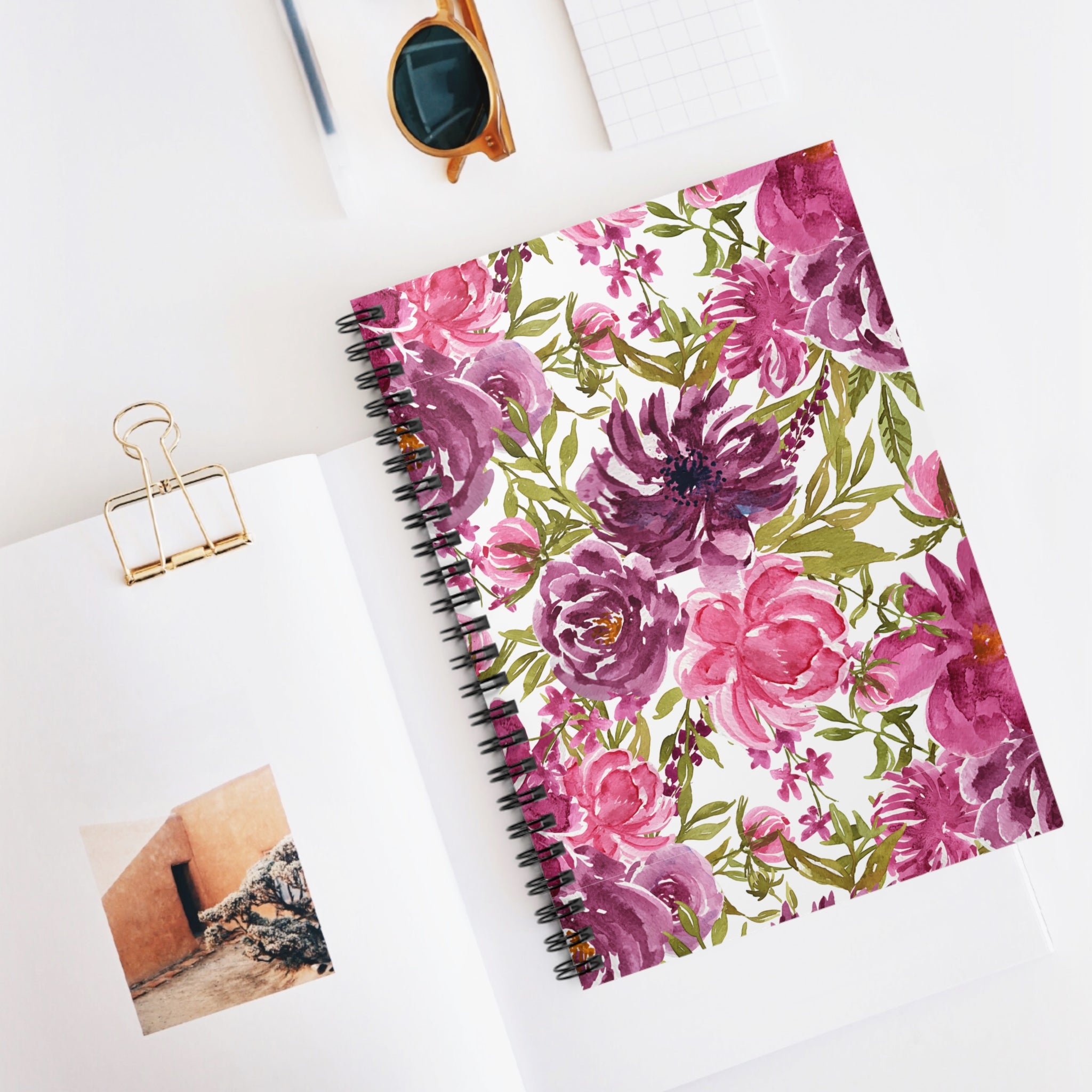 Cute Floral Watercolor Style Retro Plant Flower Spiral Journal Notebook