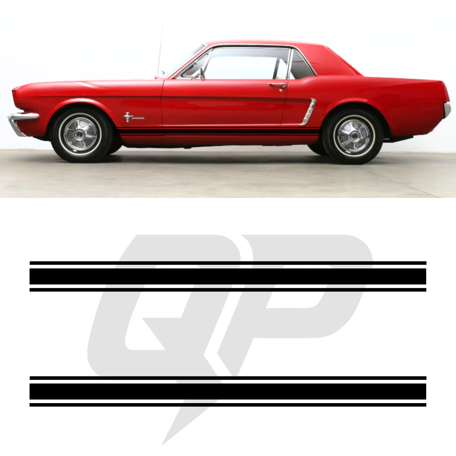 Ford Mustang Classic Triple Side Stripe Decals - 3-Stripe Rocker Panel Kit Set of 2 (1964-1973)