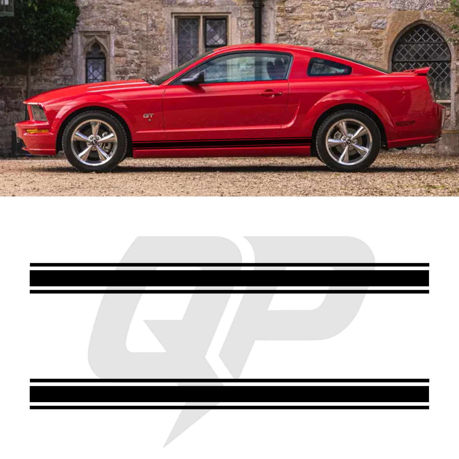 Ford Mustang GT Triple Side Stripe Decals - 3-Stripe Rocker Panel Kit Set of 2 (2005-2009)