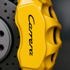 Carrera Script Brake Caliper Decals - Set of 8 (6" to 3") - Premium Vinyl Stickers for Porsche