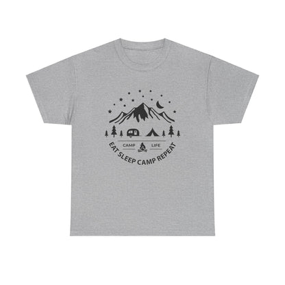 Camping T-Shirt Gift BF GF Husband Wife Eat Sleep Camp Repeat Hiking Outdoors