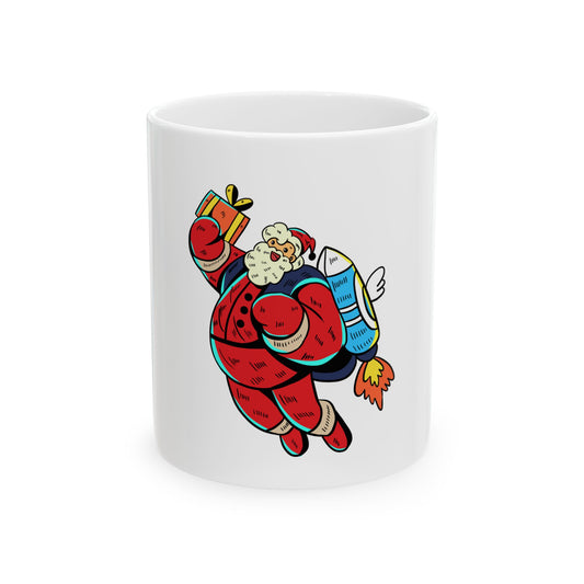 Santa Rocket Funny Holiday Christmas Ceramic Coffee Mug