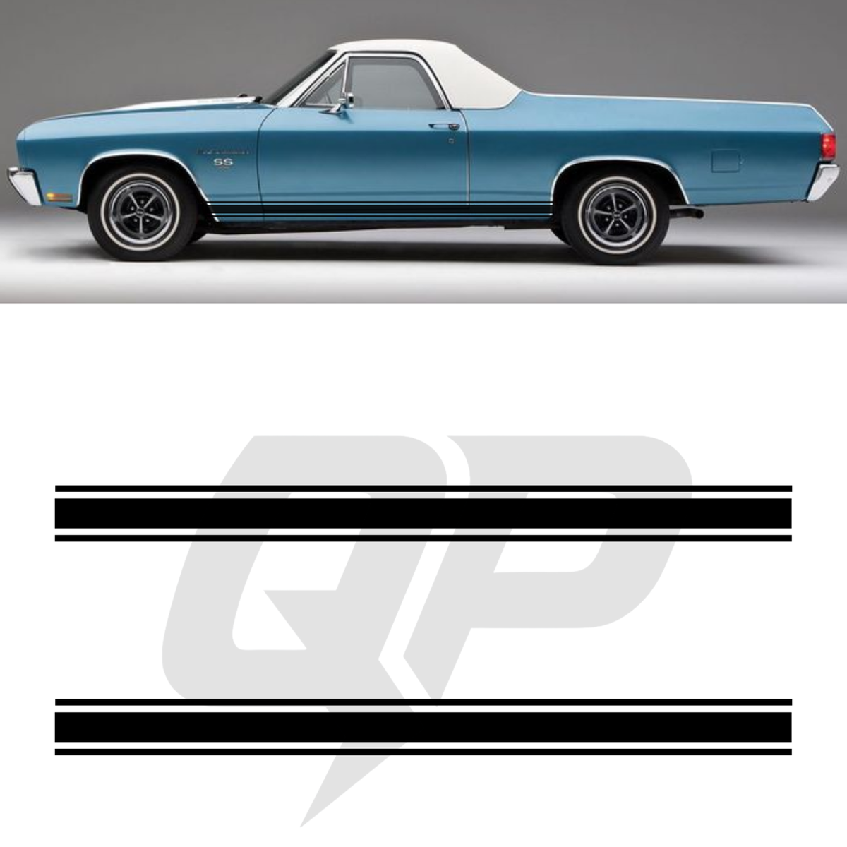 Chevy El Camino Triple Side Stripe Decals - 3-Stripe Rocker Panel Kit Set of 2 (1968-1977)