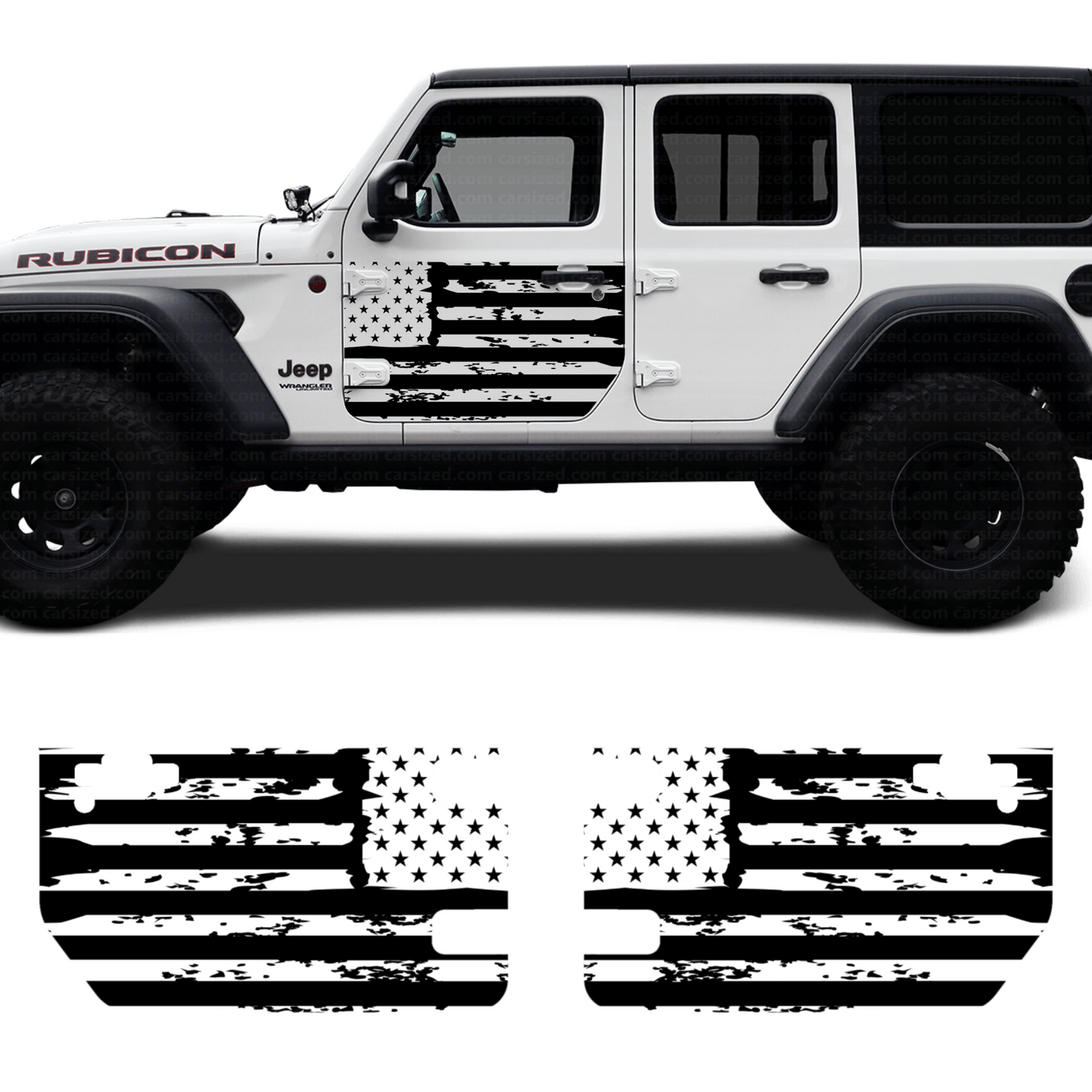 2018-2023 Jeep Wrangler Tattered USA Flag Patriotic Door Decals (Set of 2)