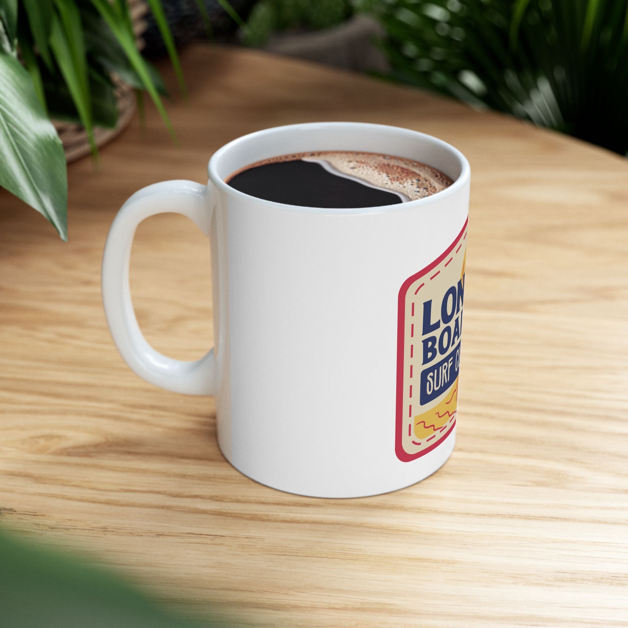 Long Board Surfing Retro Graphic Novelty Ceramic Coffee Mug