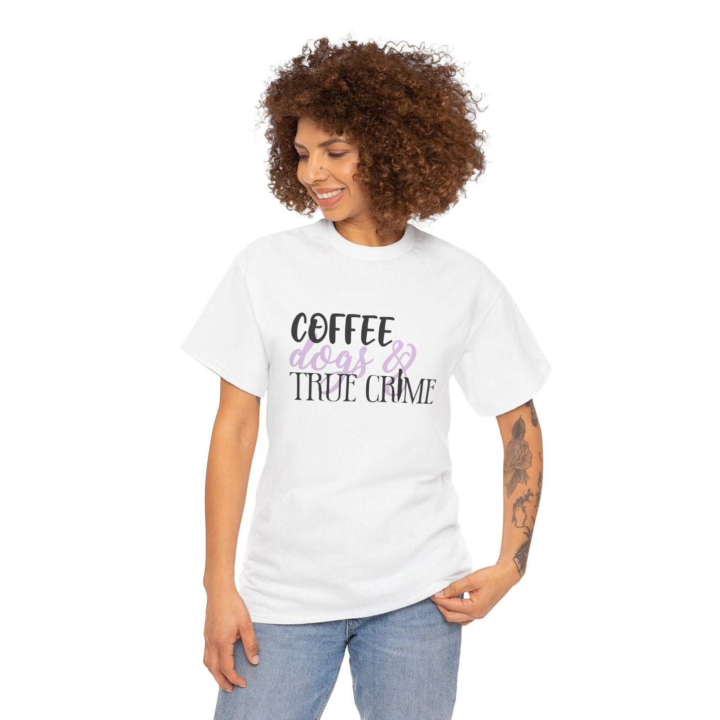 Coffee, Dogs, and True Crime Funny Unisex Graphic Novelty T-Shirt