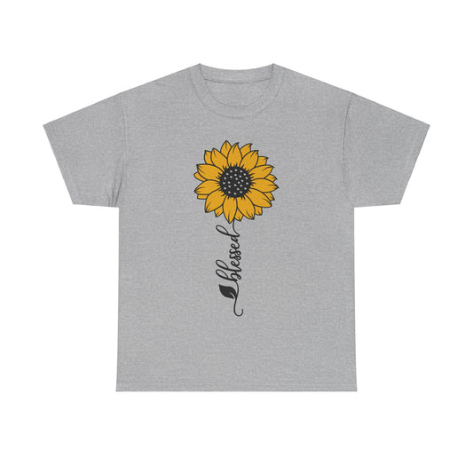 Women's Tee Cute Blessed Boho Sunflower Grey Gf Wife Gift Cotton T-Shirt