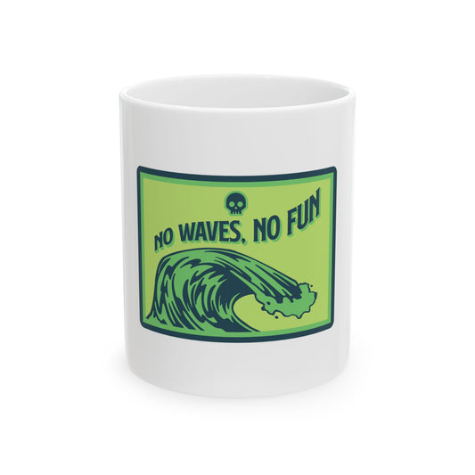 No Waves No Fun Retro Surfing Vintage Graphic Novelty Ceramic Coffee Mug