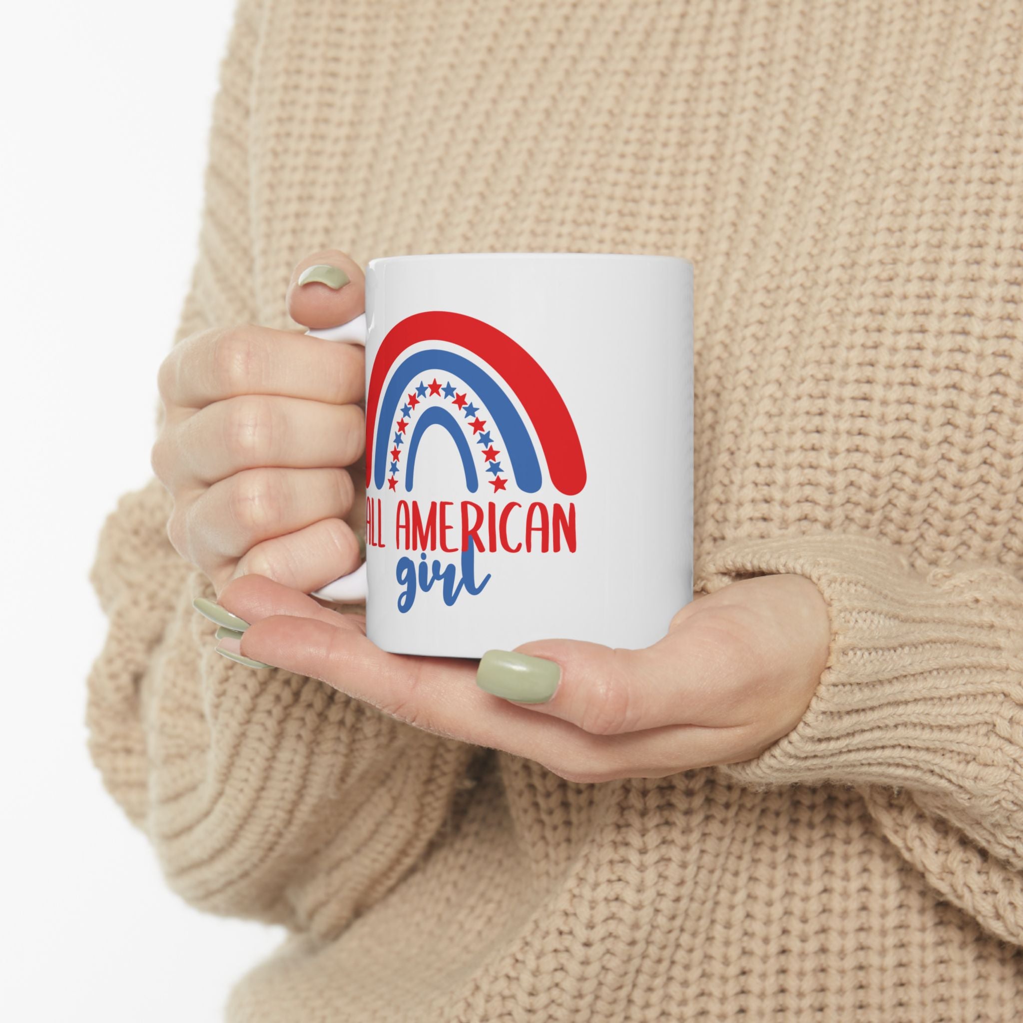 All American Girl Patriotic Rainbow USA Ceramic Coffee Mug