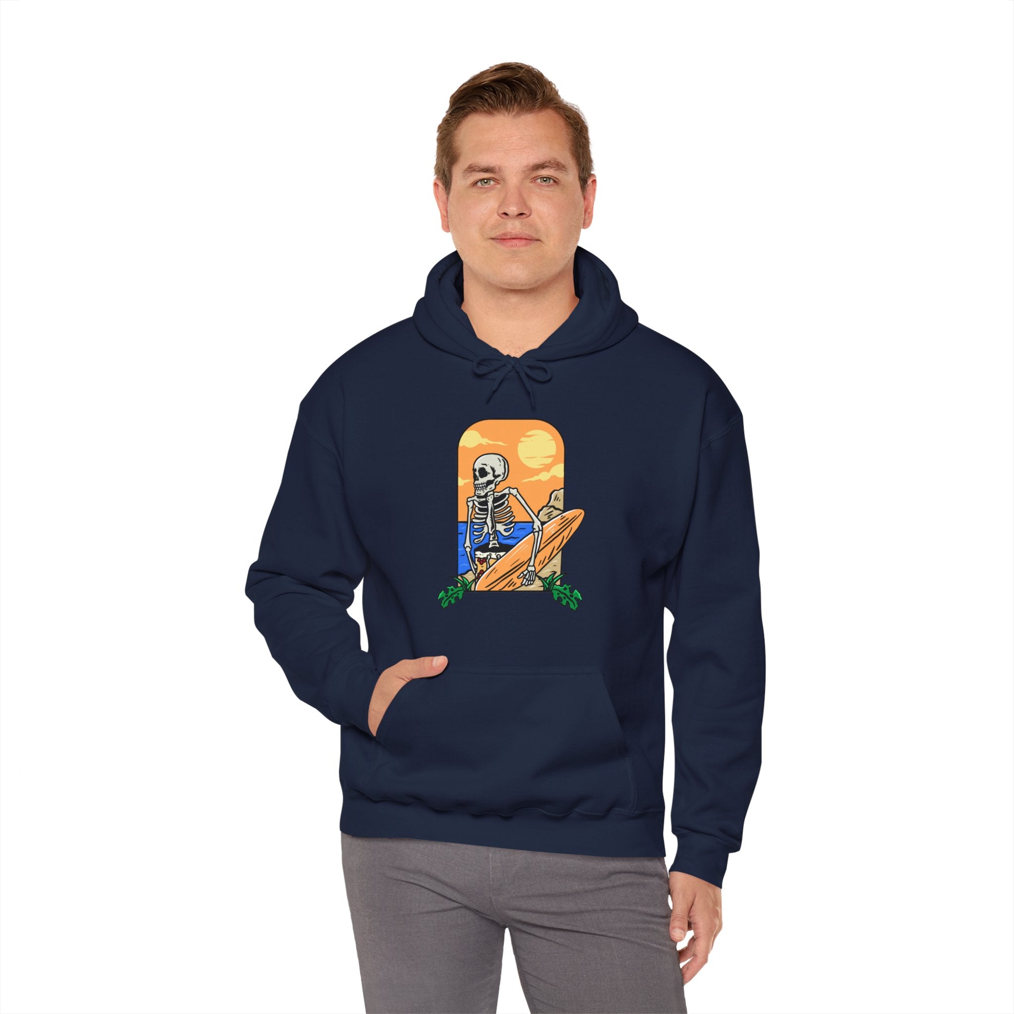 Surfing Skeleton Beach Unisex Graphic Novelty Hoodie