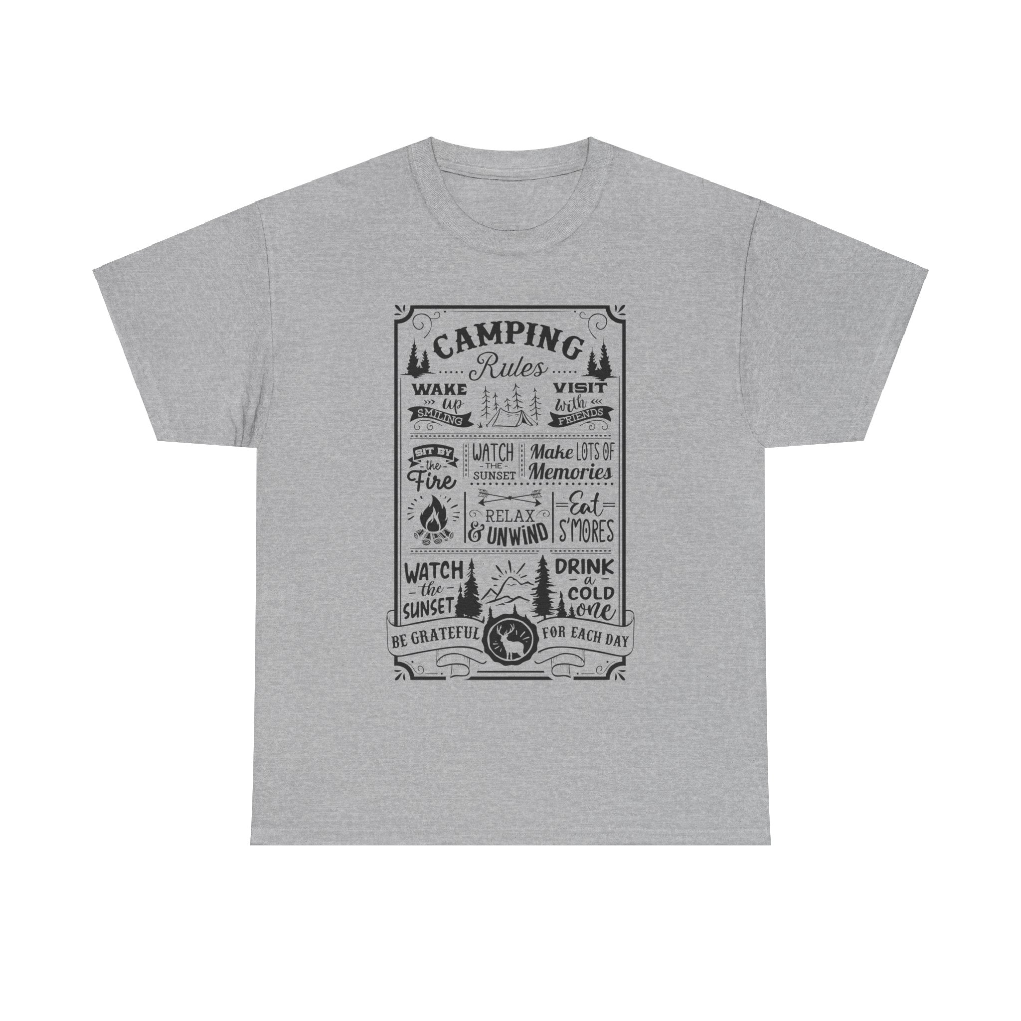 Camping Rules Shirt Men's Women's Outdoor Distressed Graphic Tee T-Shirt