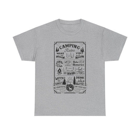 Camping Rules Shirt Men's Women's Outdoor Distressed Graphic Tee T-Shirt