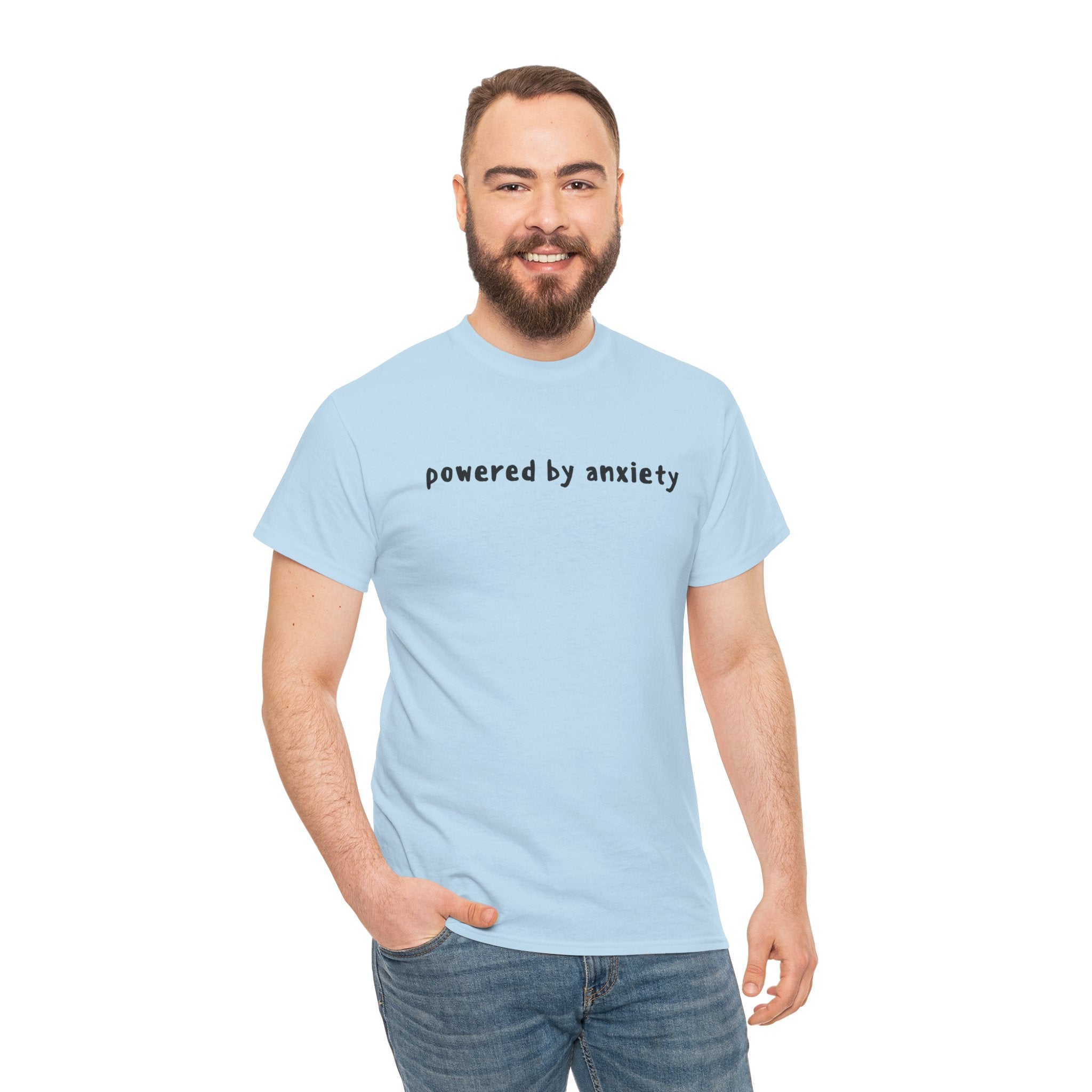 Powered By Anxiety Funny Meme Graphic Novelty Gift Unisex T-Shirt