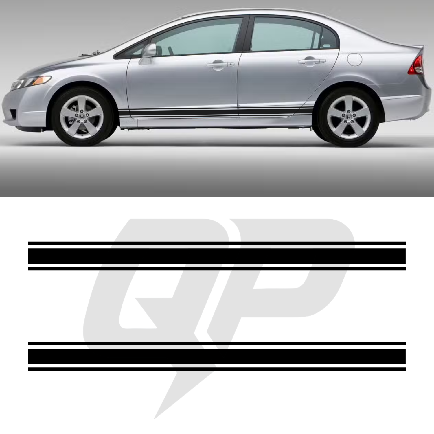 Honda Civic Triple Side Stripe Decals - 3-Stripe Rocker Panel Kit Set of 2 (2006-2011)