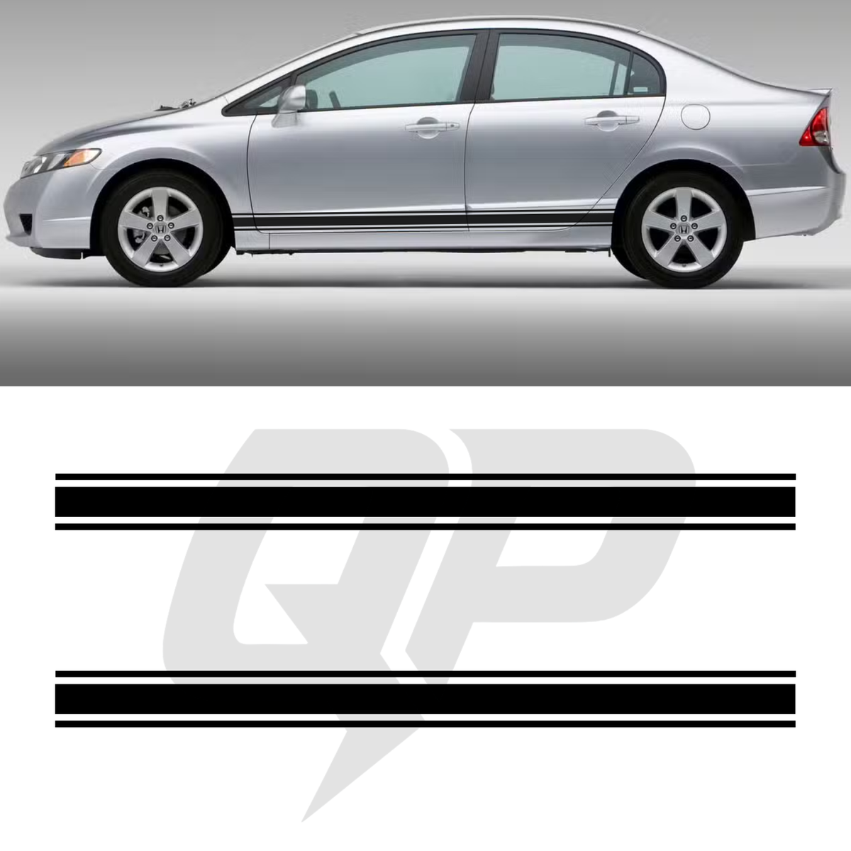 Honda Civic Triple Side Stripe Decals - 3-Stripe Rocker Panel Kit Set of 2 (2006-2011)