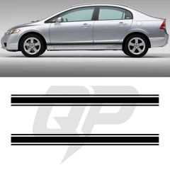 Honda Civic Triple Side Stripe Decals - 3-Stripe Rocker Panel Kit Set of 2 (2006-2011)