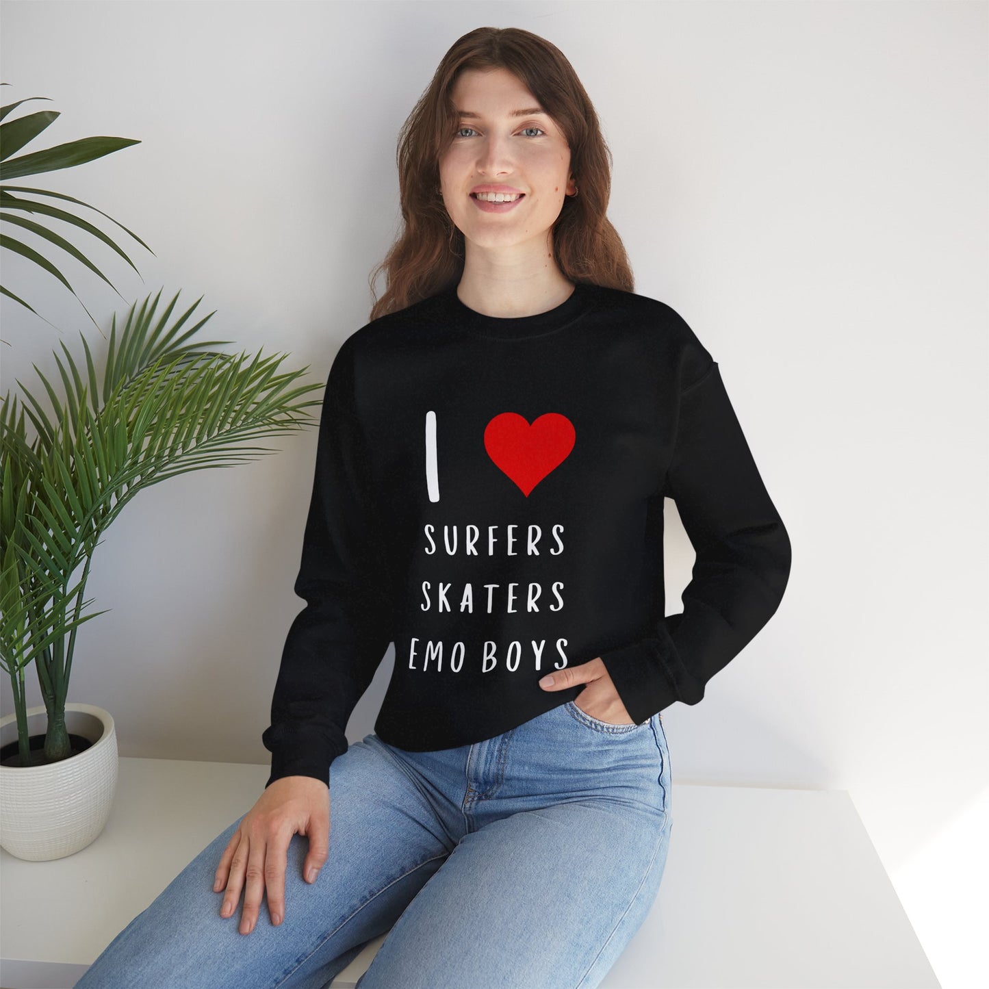 Funny Women's I Love Surfers Skaters Emo Boys Graphic Novelty Sweatshirt