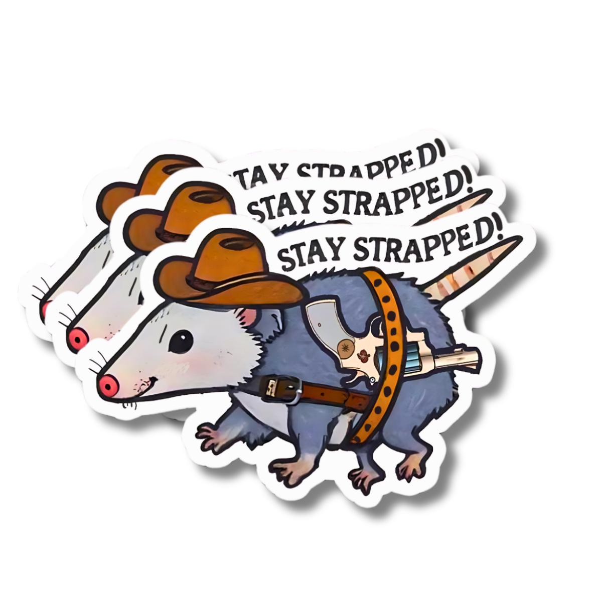 Funny Cowboy Possum Stay Strapped Sticker Laptop Decal Vinyl Sticker -