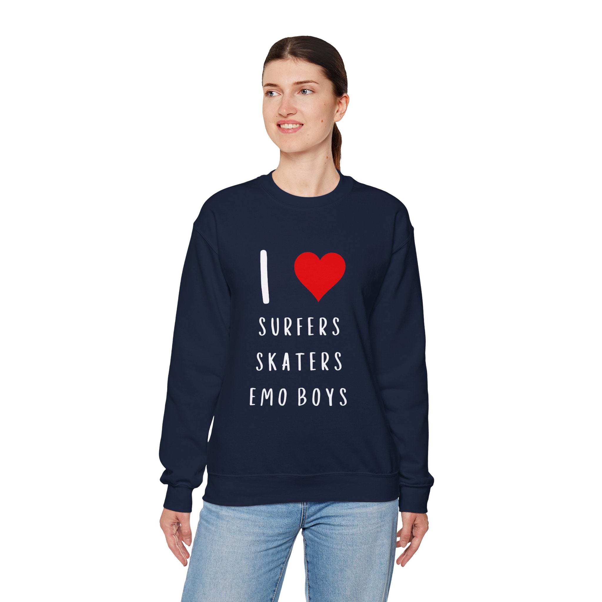 Funny Women's I Love Surfers Skaters Emo Boys Graphic Novelty Sweatshirt