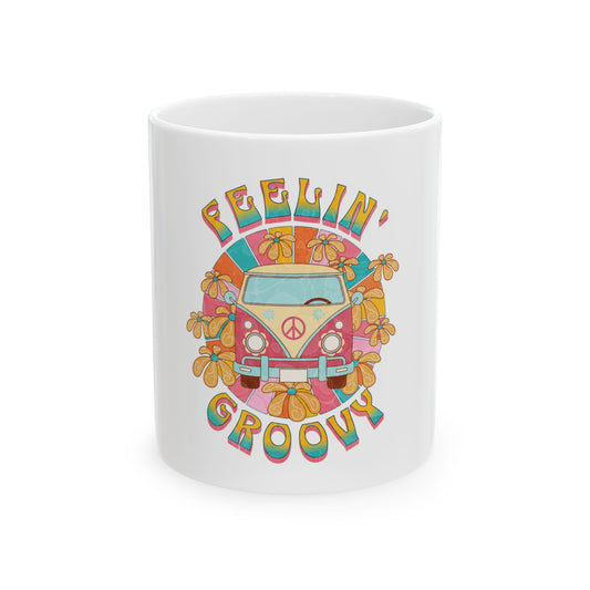 Feelin' Groovy Hippie Peace Retro Graphic Novelty Ceramic Coffee Mug